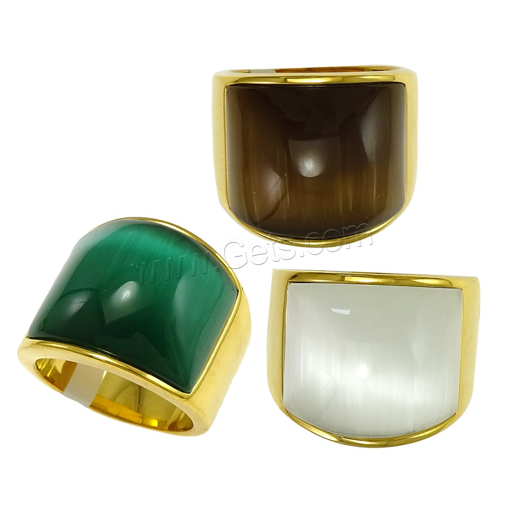 Stainless Steel Finger Ring, with Cats Eye, gold color plated, different size for choice, more colors for choice, 19mm, Sold By PC