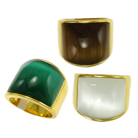 Stainless Steel Finger Ring, with Cats Eye, gold color plated 19mm 