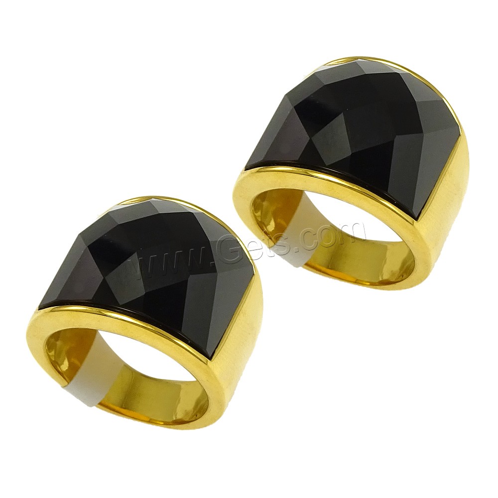 Stainless Steel Finger Ring, with Glass, gold color plated, different size for choice & faceted, black, 19mm, Sold By PC