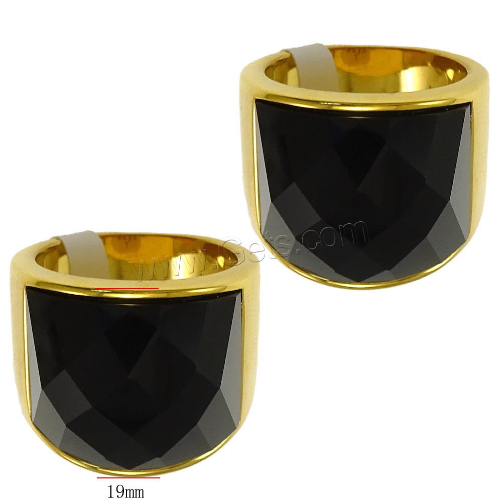 Stainless Steel Finger Ring, with Glass, gold color plated, different size for choice & faceted, black, 19mm, Sold By PC