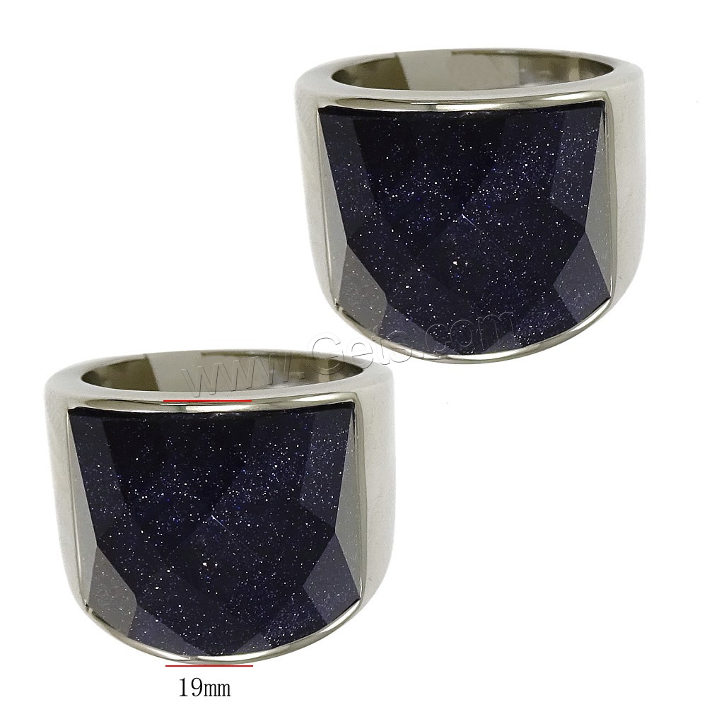 Gemstone Stainless Steel Finger Ring, with Blue Goldstone, natural, different size for choice & faceted, 19mm, Sold By PC