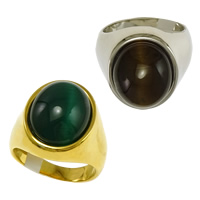 Stainless Steel Finger Ring, with Cats Eye, plated 19mm 