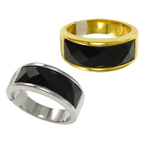 Stainless Steel Finger Ring, with Glass, plated & faceted 8mm 