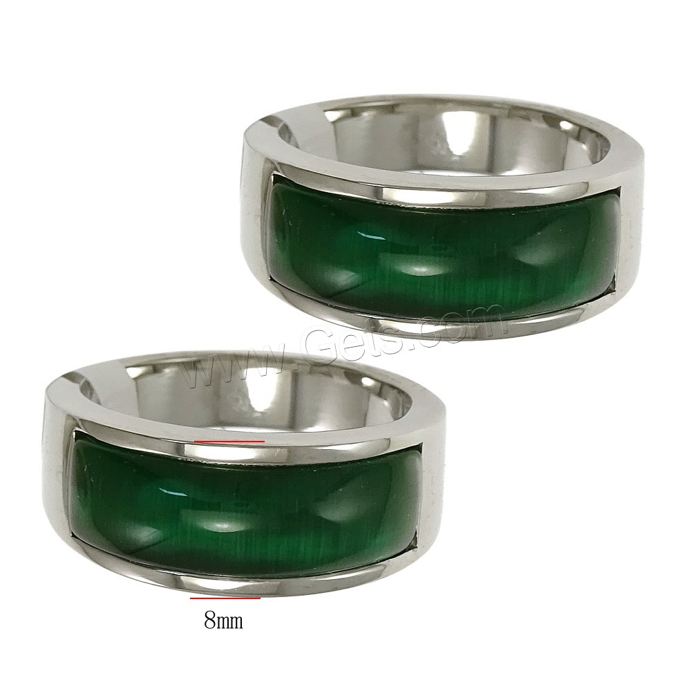 Stainless Steel Finger Ring, with Cats Eye, different size for choice, more colors for choice, 8mm, Sold By PC