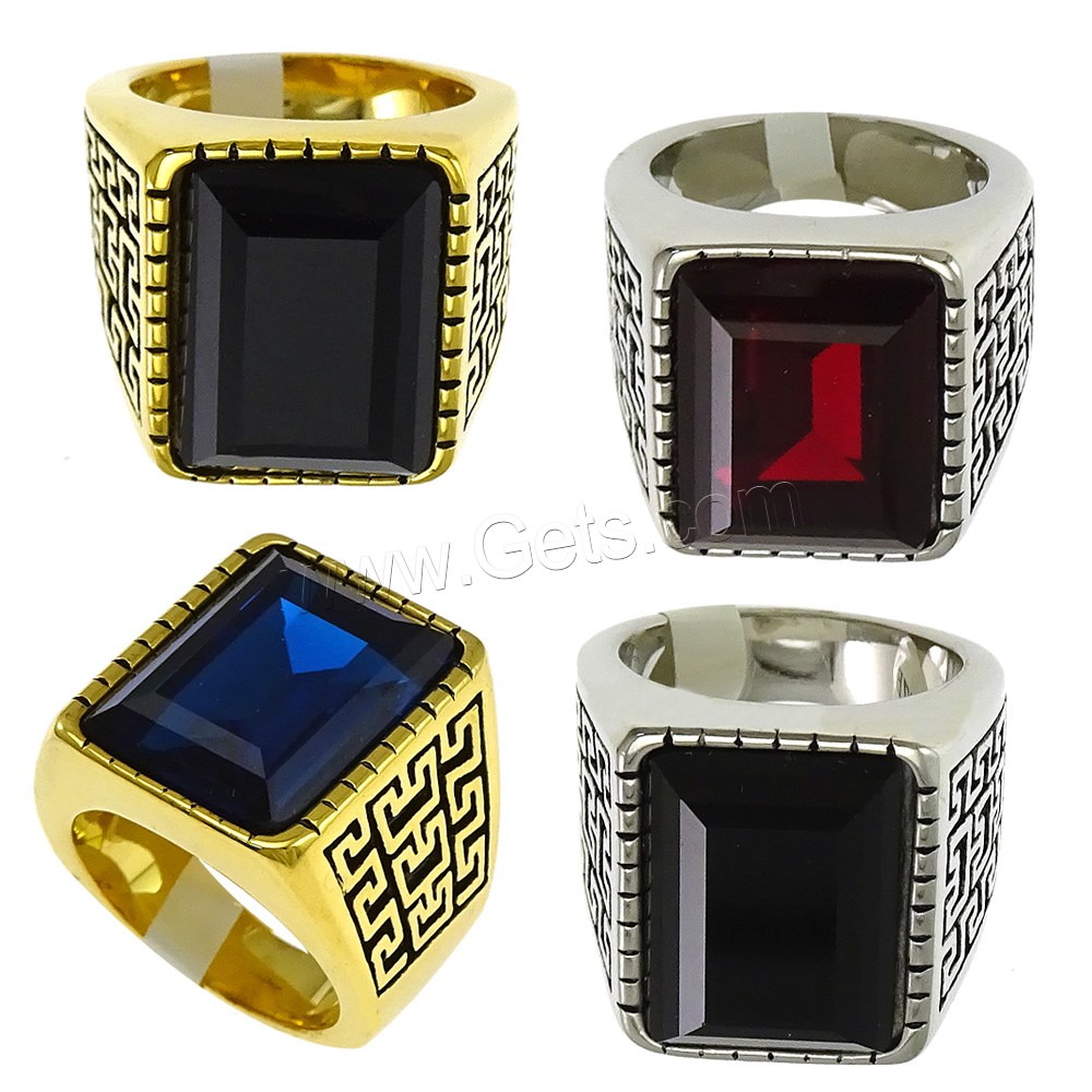 Stainless Steel Finger Ring, with Glass, plated, different size for choice & faceted & blacken, more colors for choice, 20mm, Sold By PC