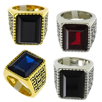 Stainless Steel Finger Ring, with Glass, plated & faceted & blacken 20mm 