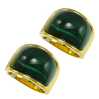 Stainless Steel Finger Ring, with Cats Eye, gold color plated green, 16mm 