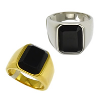 Stainless Steel Finger Ring, with Glass, plated & faceted 15mm 