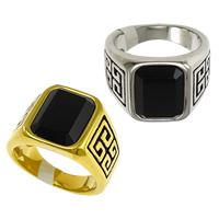 Stainless Steel Finger Ring, with Glass, plated & faceted & blacken 15mm 