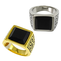 Stainless Steel Finger Ring, with Glass, plated & faceted & blacken 14mm 