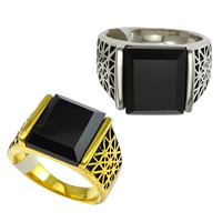 Stainless Steel Finger Ring, with Glass, plated & faceted & blacken 13mm 