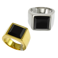 Stainless Steel Finger Ring, with Glass, plated & faceted 14mm 