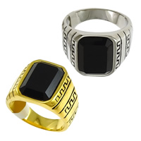 Stainless Steel Finger Ring, with Glass, plated & faceted & blacken 15mm 