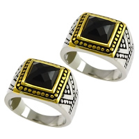 Stainless Steel Finger Ring, with Glass, plated & faceted & two tone & blacken, 14mm 