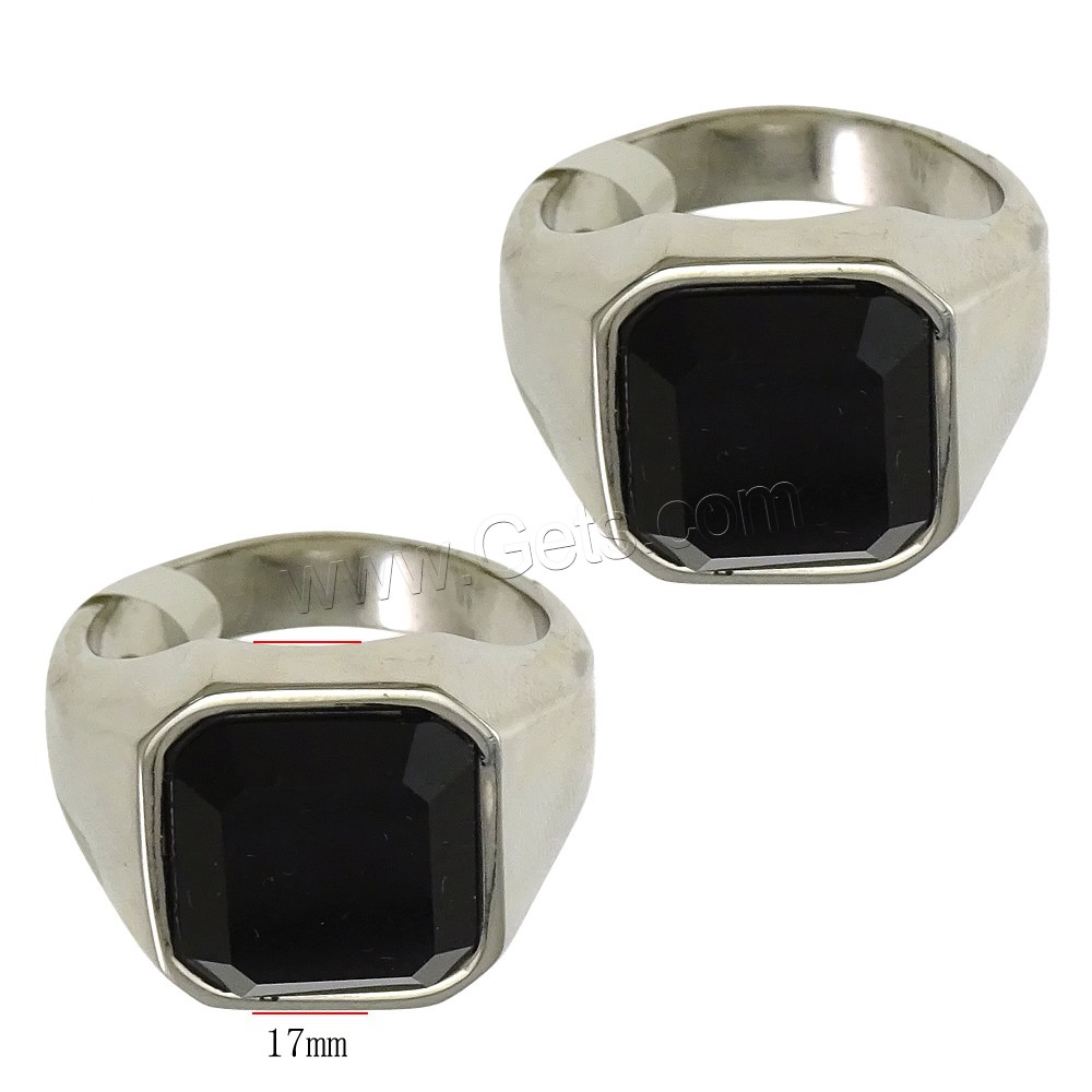 Кольцо из нержавеющей стали, нержавеющая сталь, с Стеклянный, разный размер для выбора & граненый, черный, 17mm, продается PC