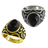 Stainless Steel Finger Ring, with Glass, plated & faceted & blacken 18mm 