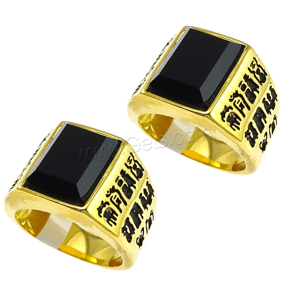 Stainless Steel Finger Ring, with Glass, gold color plated, different size for choice & faceted & blacken, black, 15mm, Sold By PC