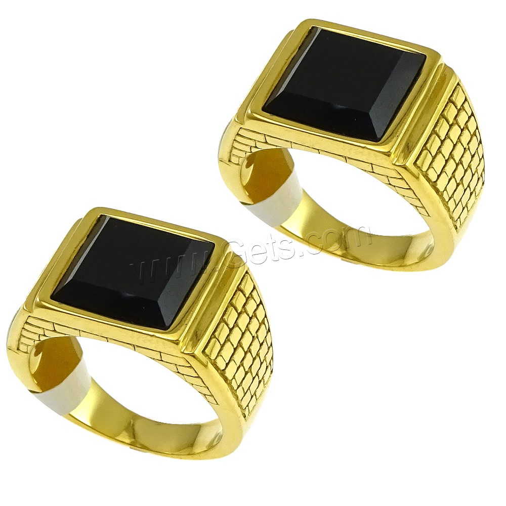 Stainless Steel Finger Ring, with Glass, gold color plated, different size for choice & faceted, black, 13mm, Sold By PC