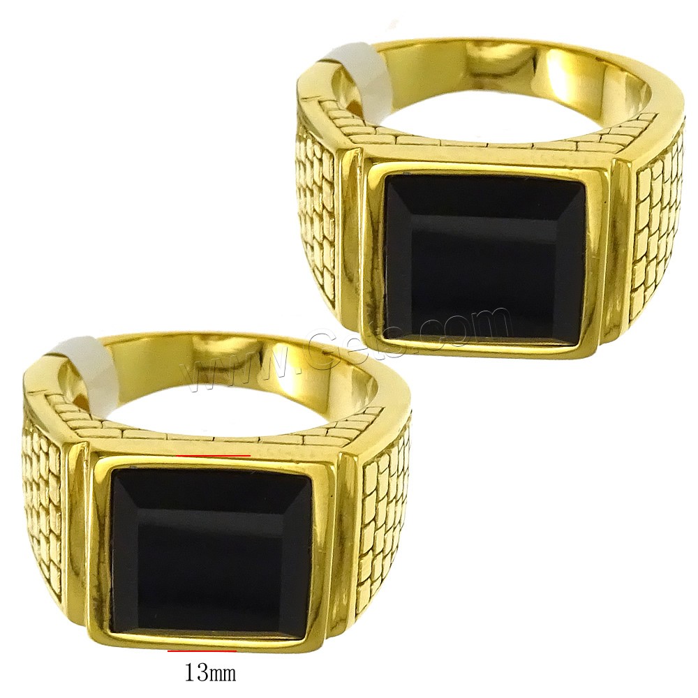 Stainless Steel Finger Ring, with Glass, gold color plated, different size for choice & faceted, black, 13mm, Sold By PC