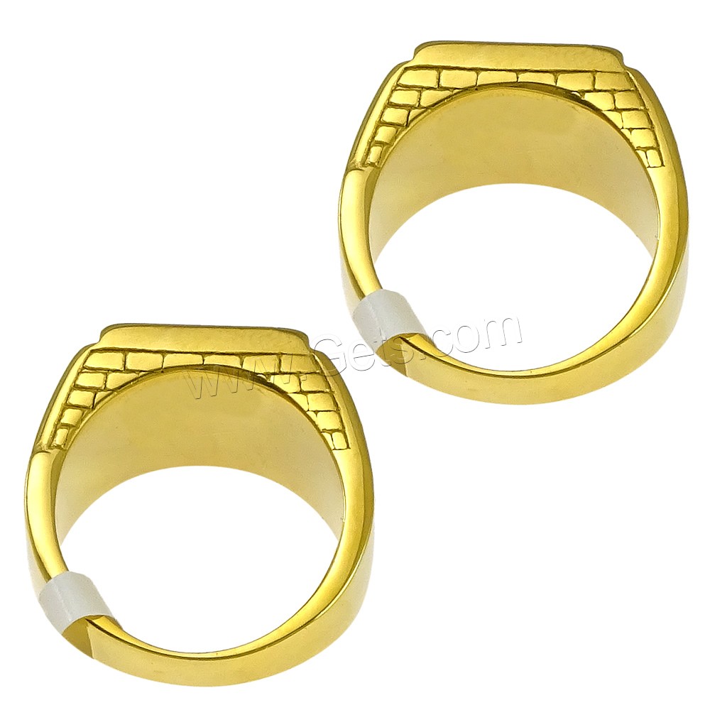 Stainless Steel Finger Ring, with Glass, gold color plated, different size for choice & faceted, black, 13mm, Sold By PC