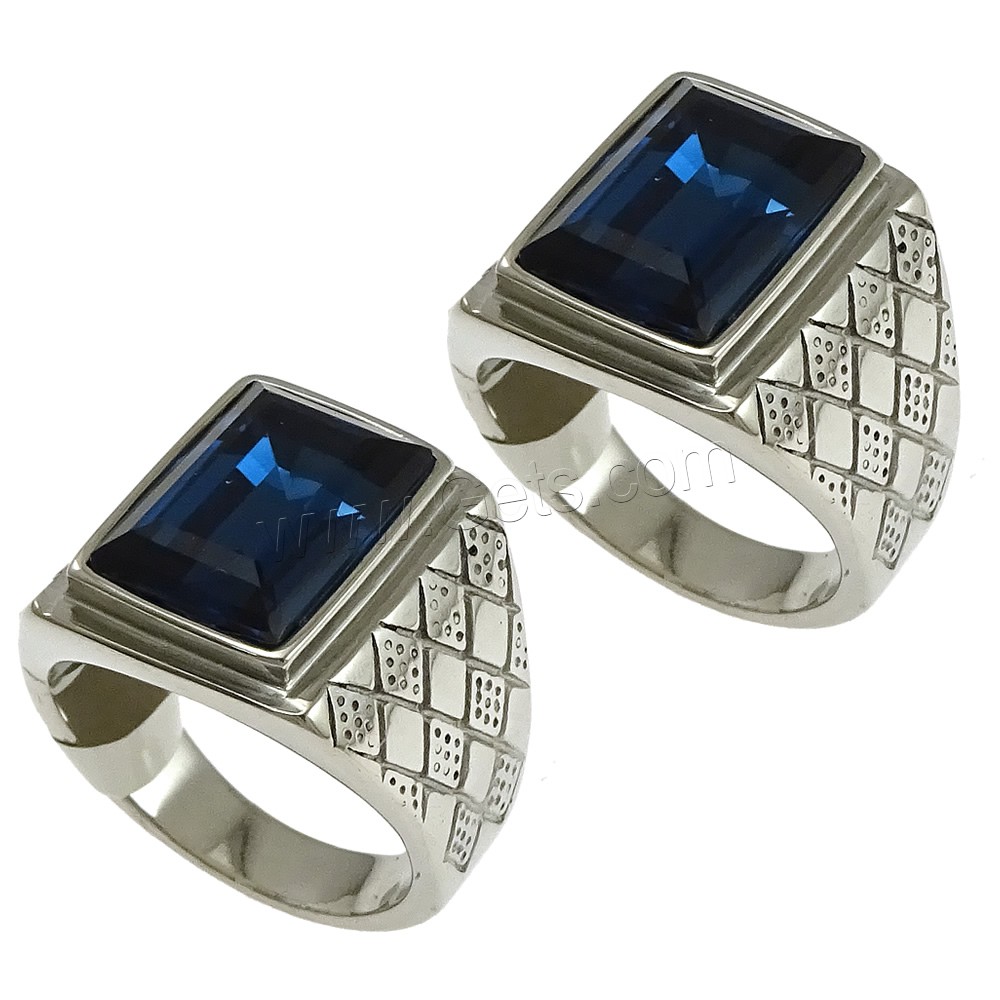 Stainless Steel Finger Ring, with Glass, different size for choice & faceted, blue, 17mm, Sold By PC