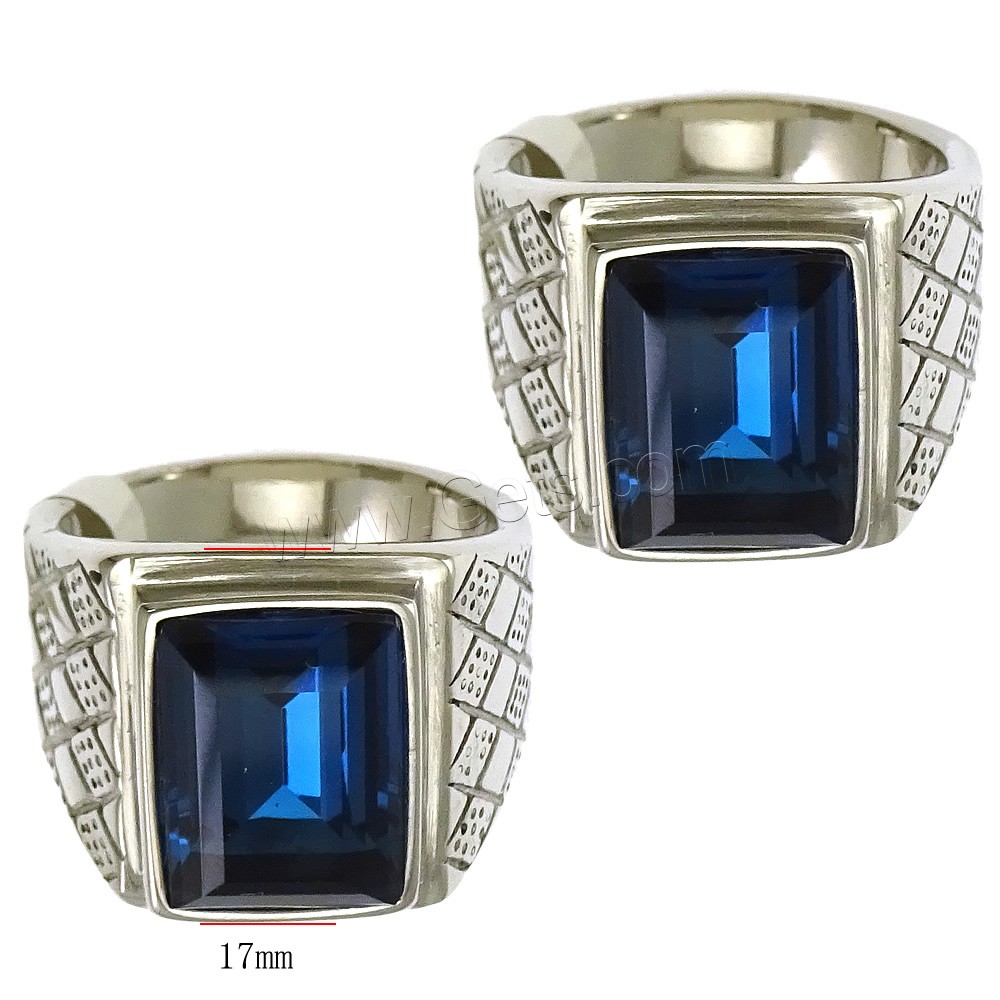 Stainless Steel Finger Ring, with Glass, different size for choice & faceted, blue, 17mm, Sold By PC
