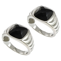 Stainless Steel Finger Ring, with Glass & faceted, black, 10mm 