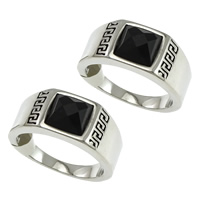Stainless Steel Finger Ring, with Glass & faceted & blacken, black, 8mm 