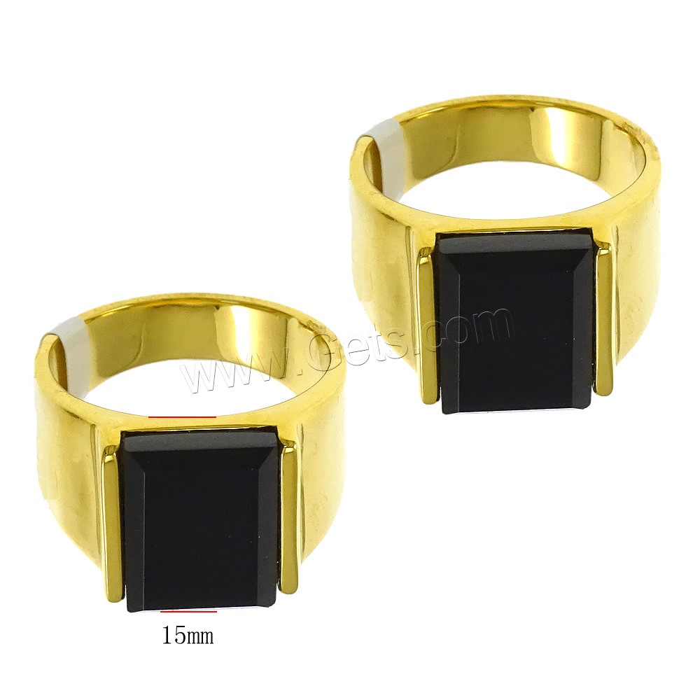 Stainless Steel Finger Ring, with Glass, gold color plated, different size for choice & faceted, black, 15mm, Sold By PC