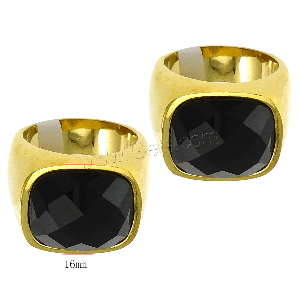 Edelstahl Fingerring, mit Glas, goldfarben plattiert, verschiedene Größen vorhanden & facettierte, schwarz, 16mm, verkauft von PC
