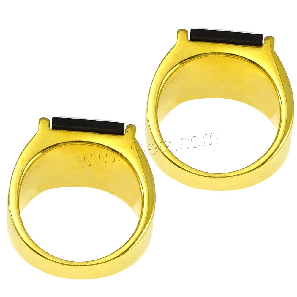 Кольцо из нержавеющей стали, нержавеющая сталь, с Стеклянный, плакирован золотом, разный размер для выбора & граненый & чернеют, черный, 14mm, продается PC