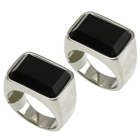 Stainless Steel Finger Ring, with Glass & faceted, black, 13mm 
