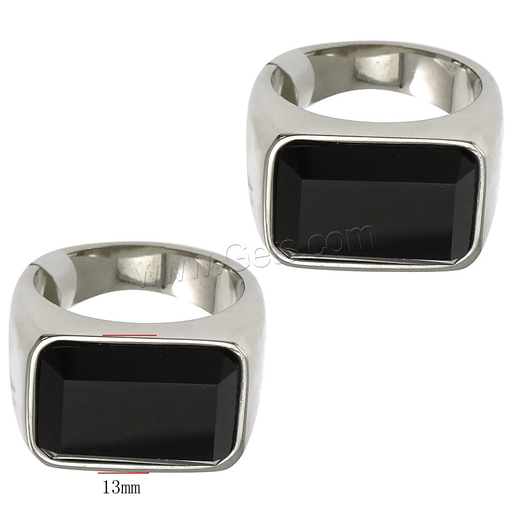 Edelstahl Fingerring, mit Glas, verschiedene Größen vorhanden & facettierte, schwarz, 13mm, verkauft von PC