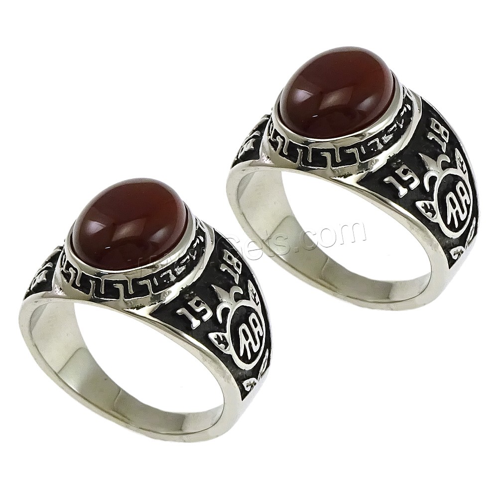 Gemstone Stainless Steel Finger Ring, with Jade Malaysia, natural, different size for choice & blacken, red, 15mm, Sold By PC