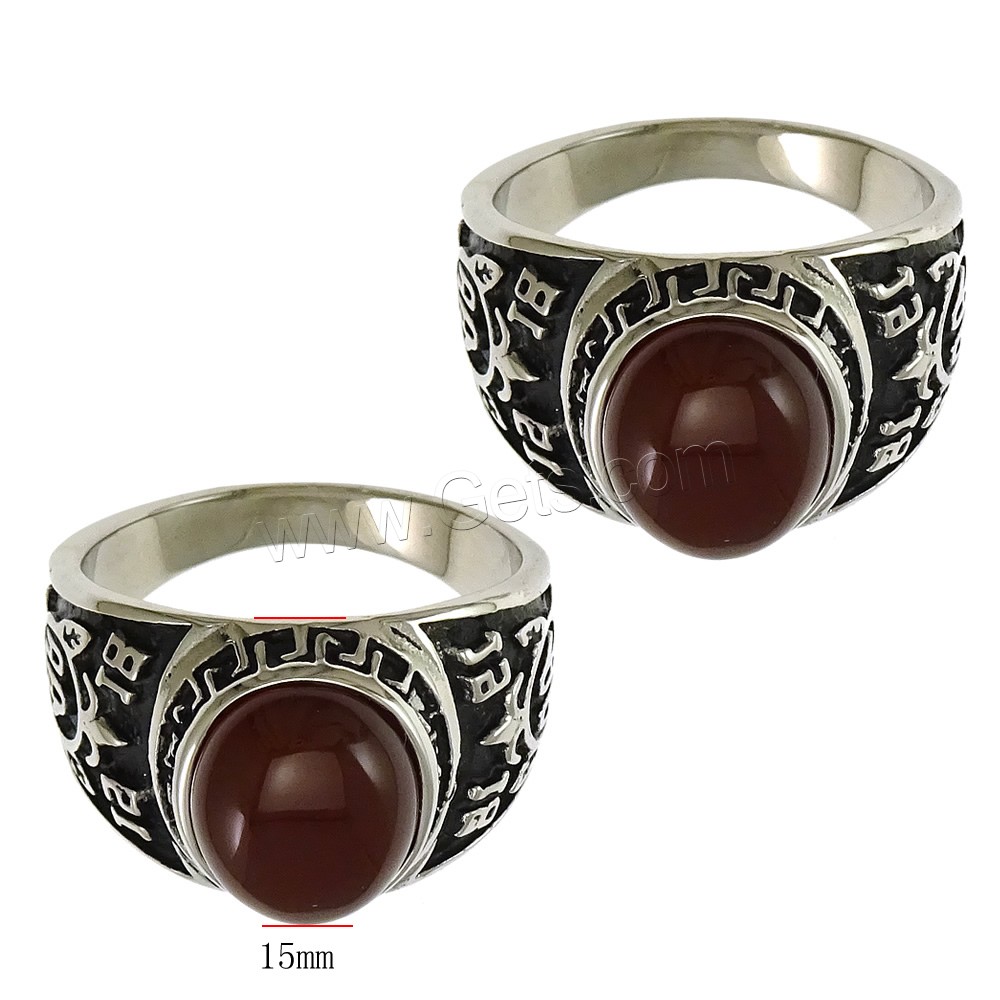 Piedras preciosas de acero inoxidable anillo de dedo, con Jade Malasia, natural, diverso tamaño para la opción & ennegrezca, Rojo, 15mm, Vendido por UD