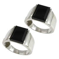Stainless Steel Finger Ring, with Glass & faceted, black, 15mm 