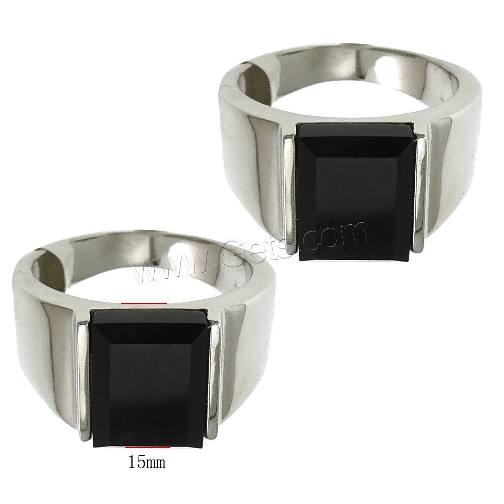 Stainless Steel Finger Ring, with Glass, different size for choice & faceted, black, 15mm, Sold By PC
