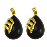 Jade Malaysia Pendant, with Stainless Steel, Teardrop, gold color plated, natural, black Approx 4mm 