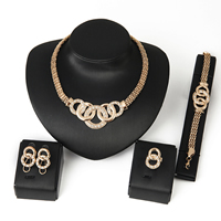 Rhinestone Zinc Alloy Jewelry Set, finger ring & bracelet & earring & necklace, Number 8, rose gold color plated, lantern chain & with rhinestone, 140mm, 22mm, 170mm, 22mm Approx 6.6 Inch, Approx 17 Inch 