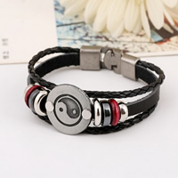 Cowhide Bracelets, with Wood & Zinc Alloy, plated, ying yang & , 10mm Approx 7.8 Inch 