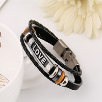 Cowhide Bracelets, with Wood & Zinc Alloy, word love, plated , 10mm Approx 7.8 Inch 