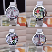 Bracelets de montre pour femmes, alliage de zinc, avec verre, mouvement chinoise, Placage de couleur platine, réglable & modèles différents pour le choix, 40mm, 16mm Environ 9.2 pouce, Vendu par PC