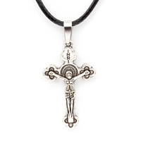 PU Leather Cord Necklace, Zinc Alloy, with PU Leather, with 5cm extender chain, Crucifix Cross, antique silver color plated, Christian Jewelry, nickel, lead & cadmium free Approx 17 Inch 