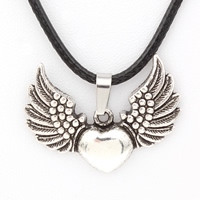 PU Leather Cord Necklace, Zinc Alloy, with PU Leather, with 5cm extender chain, Winged Heart, antique silver color plated, nickel, lead & cadmium free Approx 17 Inch 