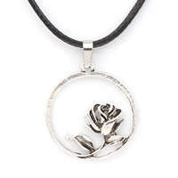 PU Leather Cord Necklace, Zinc Alloy, with PU Leather, with 5cm extender chain, Flower, antique silver color plated, nickel, lead & cadmium free Approx 17 Inch 