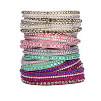 PU Leather Cord Bracelets, platinum color plated, adjustable & with rhinestone Approx 14 Inch 