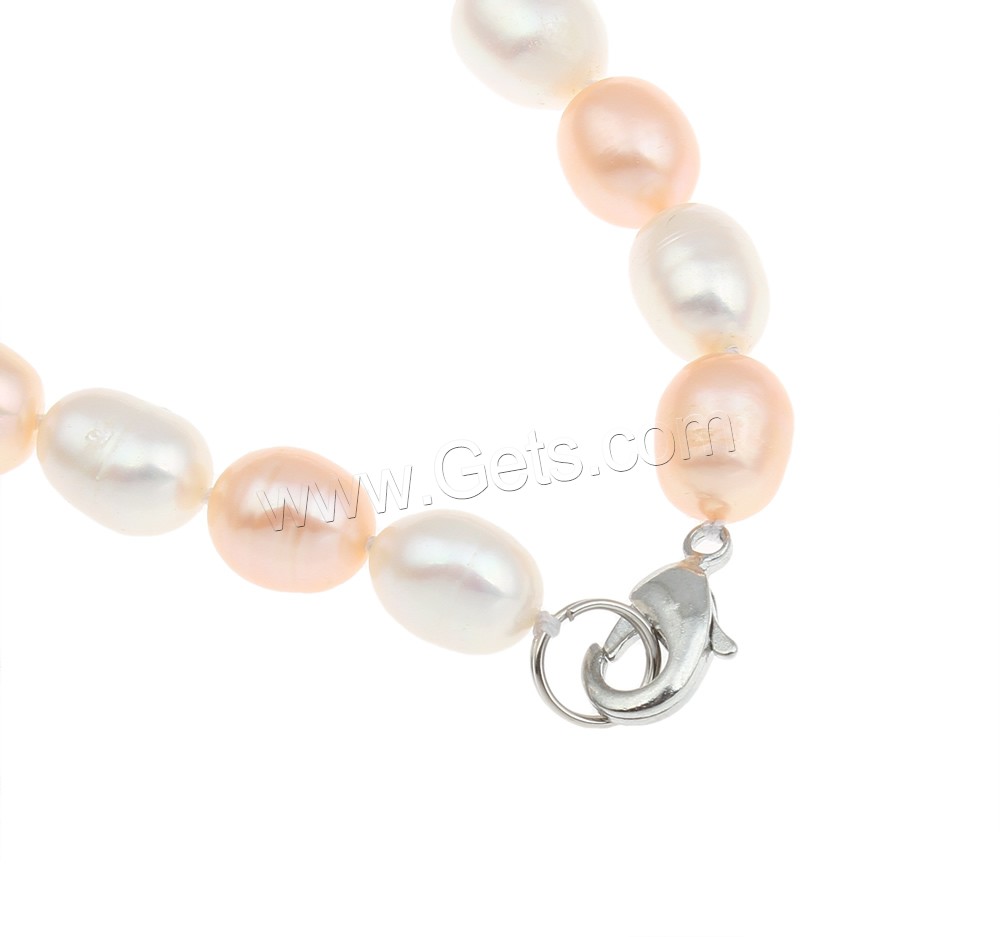 Natural Freshwater Pearl Necklace, brass clasp, Rice, different length for choice & different styles for choice & two tone, 9-10mm, Sold By Strand