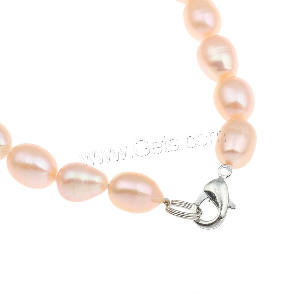 Natural Freshwater Pearl Necklace, brass clasp, Rice, different length for choice & different styles for choice, pink, 9-10mm, Sold By Strand
