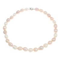 Natural Freshwater Pearl Necklace, brass clasp, Rice  multi-colored, 11-12mm 