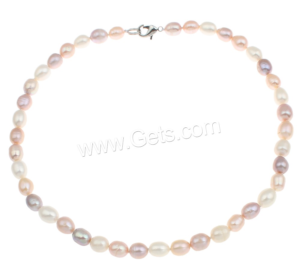 Natural Freshwater Pearl Necklace, brass clasp, Rice, different length for choice & different styles for choice, multi-colored, 8-9mm, Sold By Strand